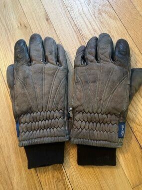 Vintage ARIS Men's Brown Leather Quilted Winter Gloves with Knit Cuffs